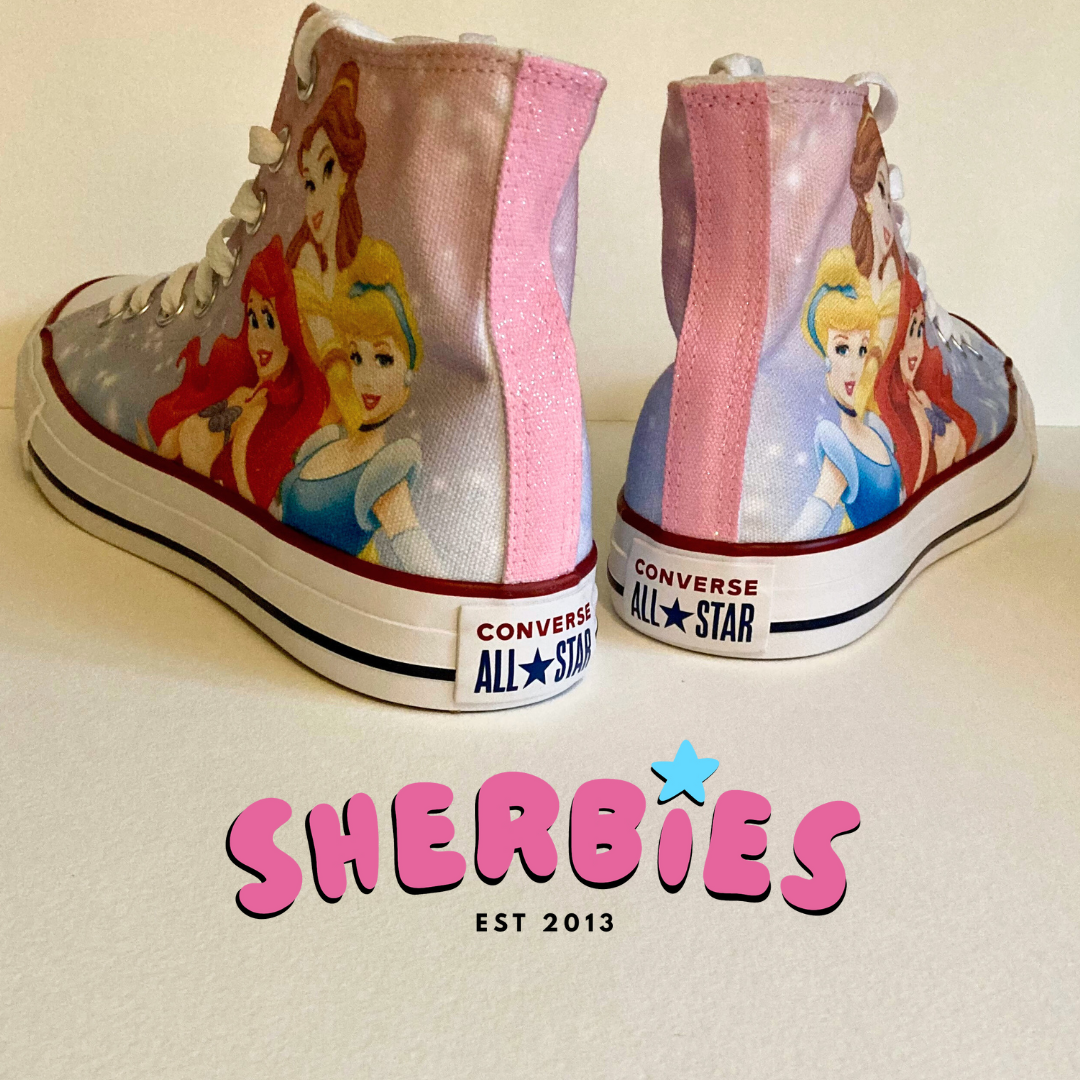 cinderella ariel and belle custom converse high tops
