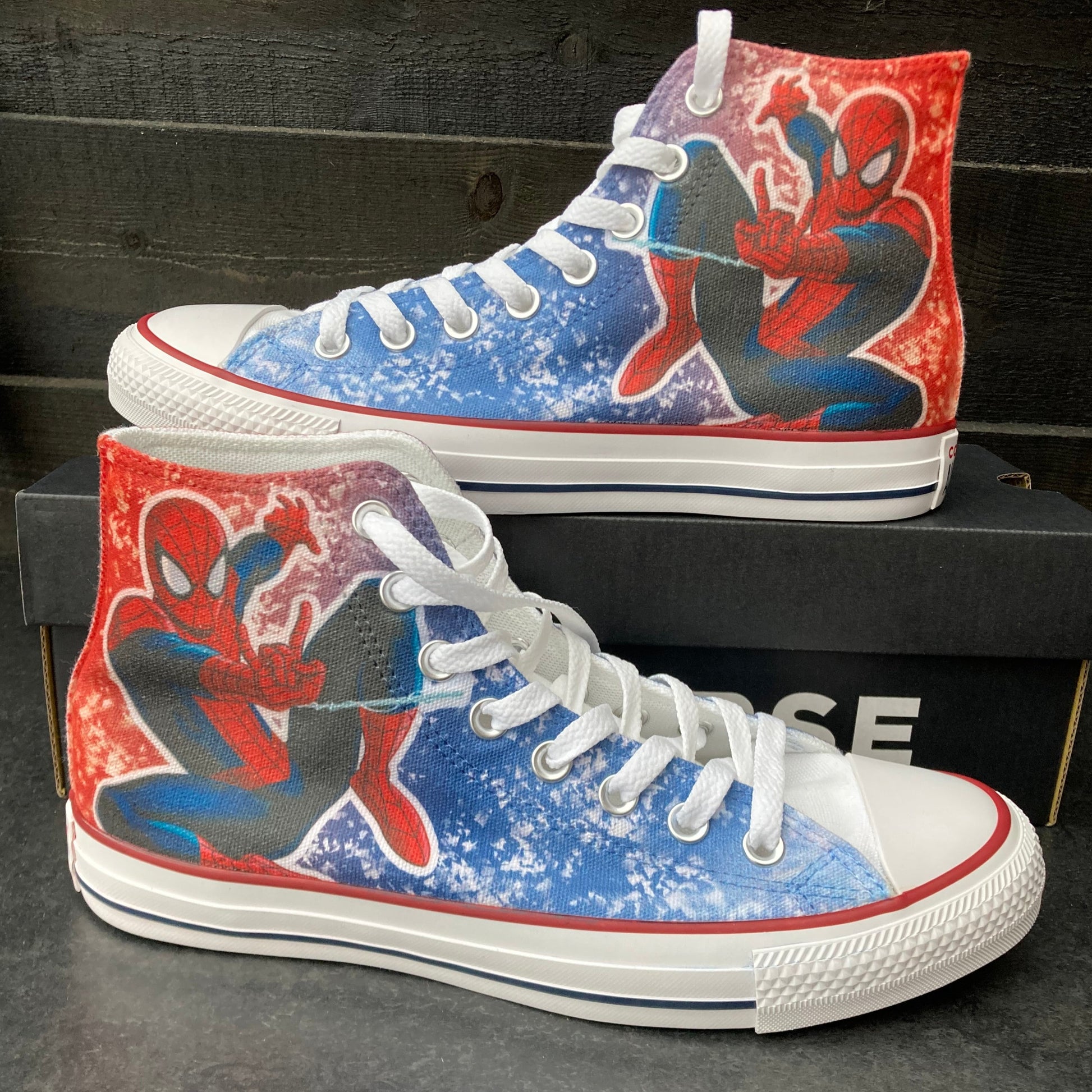 spiderman custom converse high top shoes