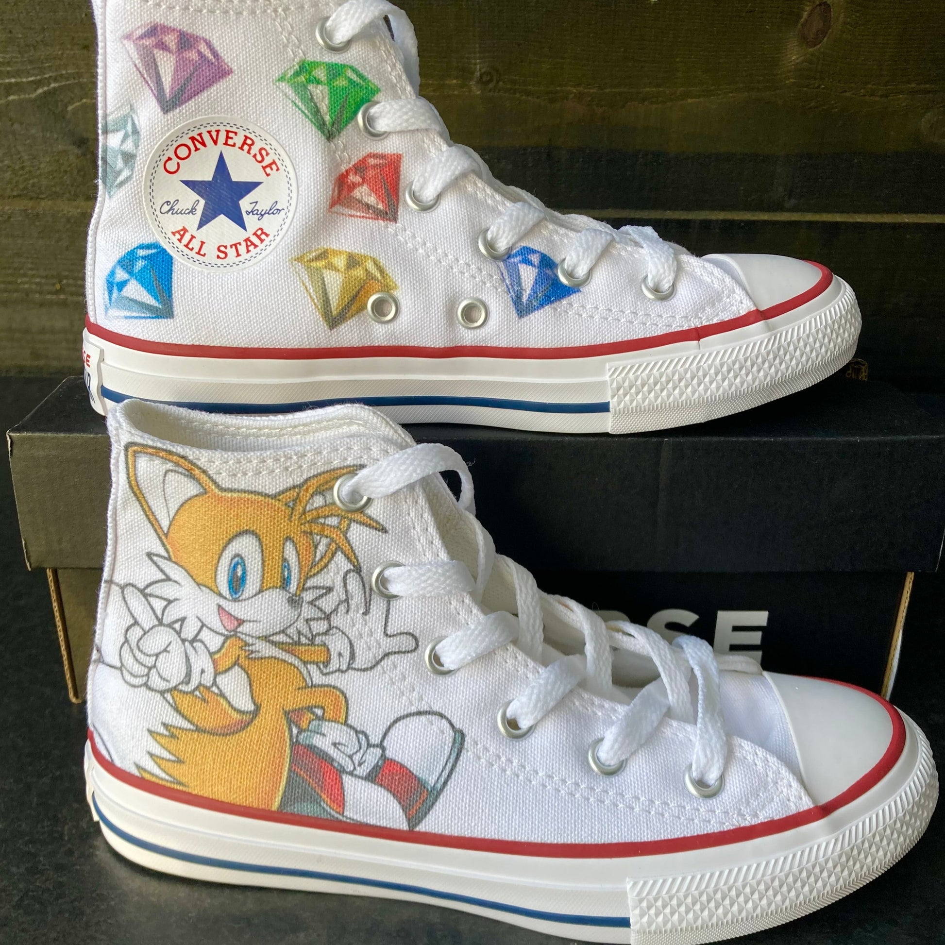 TAILS AND CHAOS EMERALDS CONVERSE SNEAKERS 