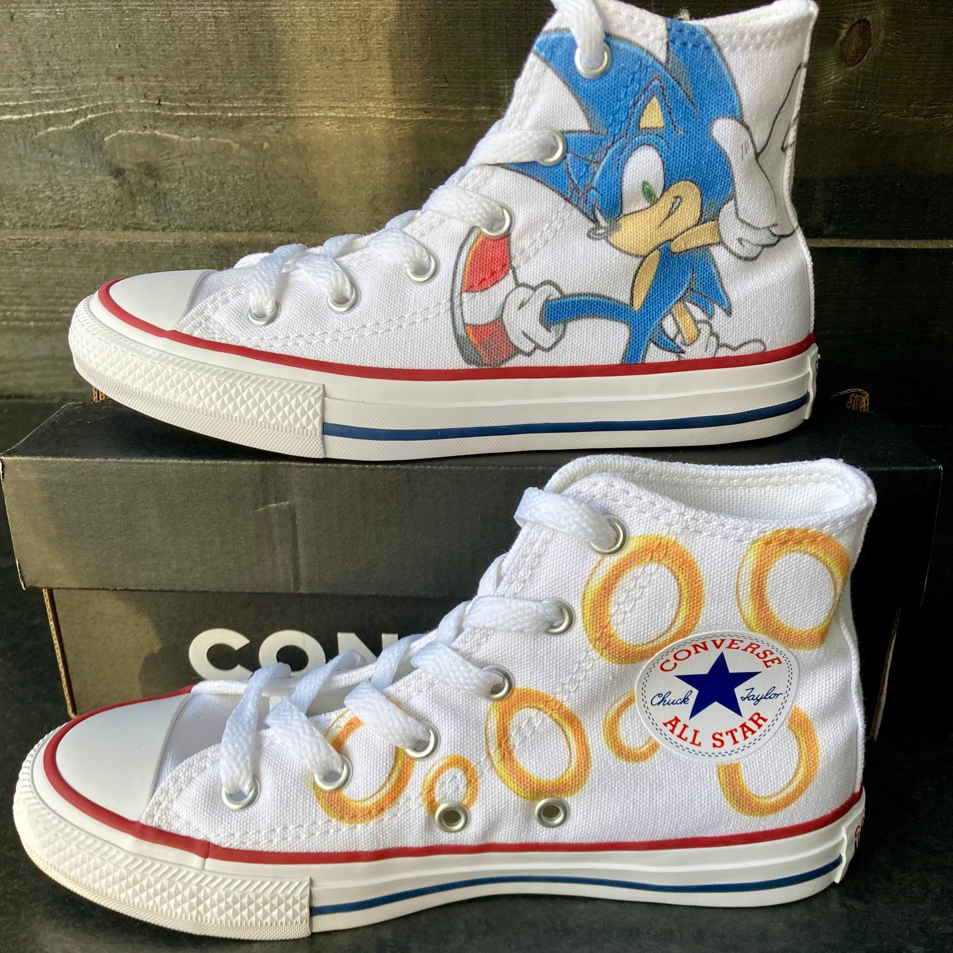 SONIC THE HEDGEHOG AND GOLD RINGS CONVERSE SNEAKERS