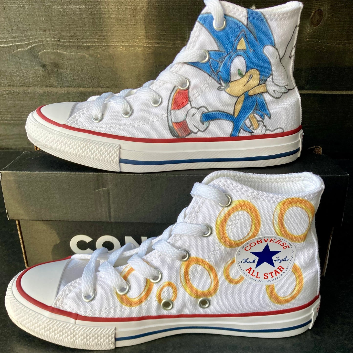 SONIC THE HEDGEHOG AND THE GOLD RINGS CONVERSE SHOES