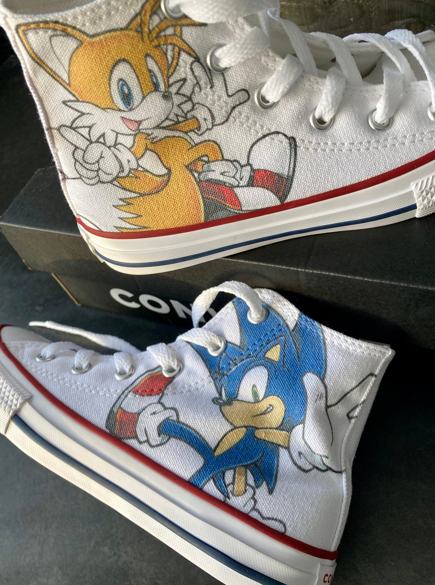 SONIC THE HEDGEHOG AND TAILS CUSTOM CONVERSE HIGH TOP CONVERSE SHOES